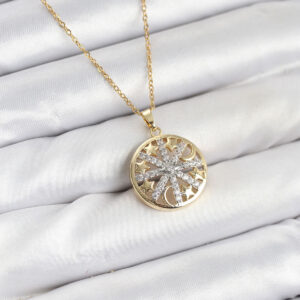 Tegan 316L Çelik Zincir Gold Renk Zirkon Taşlı Kadın Kolye TG27BKO10633