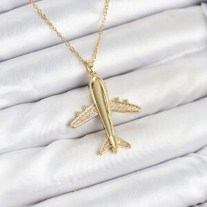 Tegan 316L Çelik Zincir Gold Renk Uçak Model Kadın Kolye TG27BKO10615