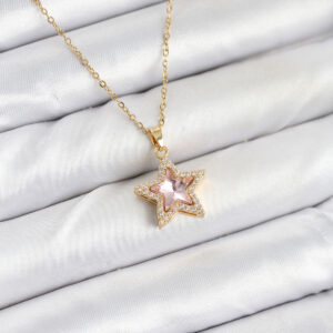 Tegan 316L Çelik Zincir Pembe Taşlı Yıldız Model Kadın Kolye TG27BKO10619