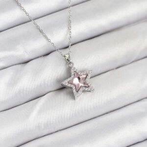Tegan 316L Çelik Zincir Gümüş Renk Pembe Taşlı Yıldız Model Kadın Kolye TG27BKO10620