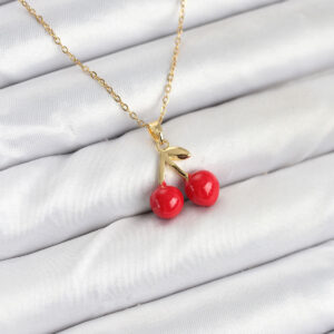 Tegan 316L Çelik Zincir Gold Renk Kiraz Model Kadın Kolye TG27BKO10623