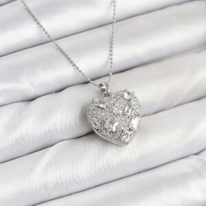 Tegan 316L Çelik Zincir Gümüş Zirkon Taşlı Kalpli Kadın Kolye TG27BKO10625