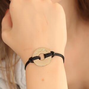 Tegan HAPPY (Mutlu) Siyah Deri İpli Unisex Mood Bileklik TG27BB1987