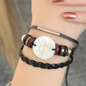 Tegan Siyah Renk Elif Vav Tasarım Çoklu Deri Bayan Bileklik TG27BB2697-KS