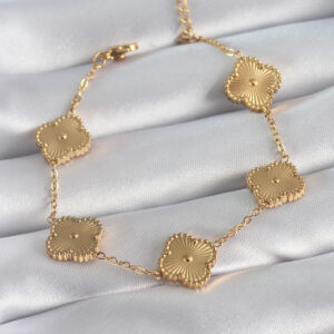 Tegan 316L Çelik Gold Renk Yonca Model İşleme Detay Kadın Bileklik TG27BB5882