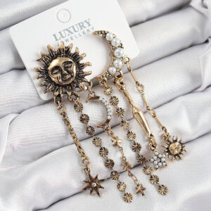 Tegan Pirinç Zirkon Taşlı Güneş Ve Ay Figürlü Eskitme Model Sallantılı Küpe TG27BKP10862