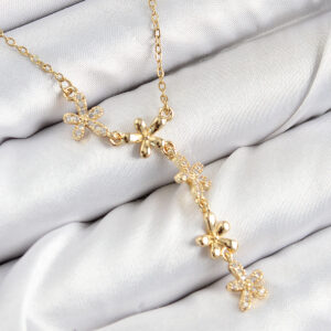 Tegan 316L Çelik Zirkon Taşlı Çiçek Model Gold Renk Kadın Kolye TG27BKO10407