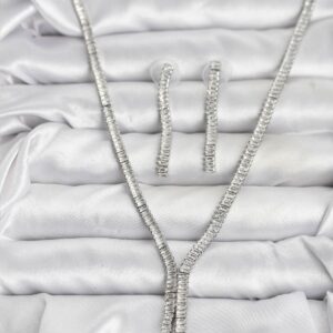 Tegan Gümüş Renk Baget Zirkon Taşlı Kadın Kolye Küpe Set TG27BKO10637