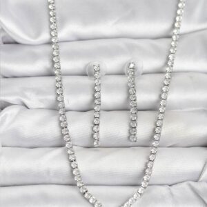 Tegan Gümüş Renk Zirkon Taşlı Kadın Kolye Küpe Seti TG27BKO10638