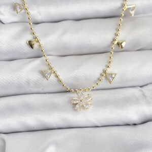 Tegan Pirinç Gold Renk Zirkon Taşlı Çiçek Model Kadın Kolye TG27BKO10642