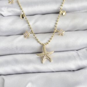 Tegan Pirinç Gold Renk Zirkon Taşlı Deniz Yıldızı Model Kadın Kolye TG27BKO10644