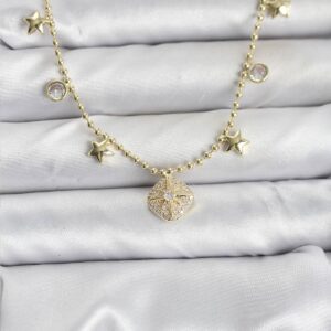 Tegan Pirinç Gold Renk Zirkon Taşlı Kutup Yıldızı Model Kadın Kolye TG27BKO10649