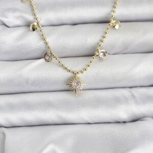 Tegan Zirkon Taşlı Kutup Yıldızı Model Pirinç Gold Renk Kadın Kolye TG27BKO10648
