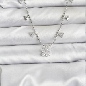 Tegan Pirinç Gümüş Renk Zirkon Taşlı Çiçek Model Kadın Kolye TG27BKO10652