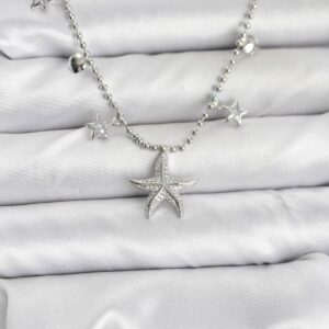 Tegan Pirinç Gümüş Renk Zirkon Taşlı Deniz Yıldızı Model Kadın Kolye TG27BKO10654