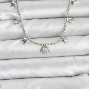 Tegan Pirinç Gümüş Renk Zirkon Taşlı Deniz Kabuğu Model Kadın Kolye TG27BKO10656