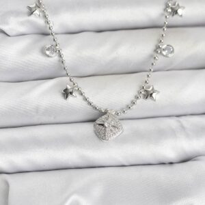 Tegan Pirinç Gümüş Renk Zirkon Taşlı Kutup Yıldızı Model Kadın Kolye TG27BKO10659