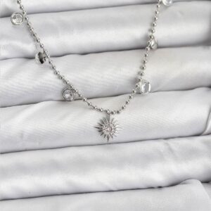 Tegan Zirkon Taşlı Kutup Yıldızı Model Pirinç Gümüş Renk Kadın Kolye TG27BKO10658