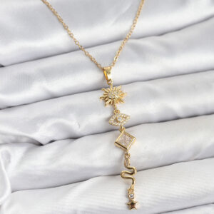 Tegan 316L Çelik Zincir Gold Renk Güneş ve Enerji Model Kadın Y Kolye TG27BKO10668