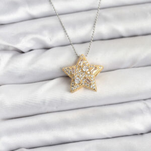 Tegan 316L Çelik Zincir Gümüş Renk Zincirli Gold Yıldız Model Kadın Kolye TG27BKO10679