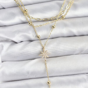 Tegan Pirinç Gold Renk Kutup Yıldızı Detaylı 3'lü Kombin Kadın Kolye TG27BKO10689