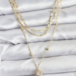 Tegan Pirinç Gold Renk Güneş Model Detaylı 3'lü Kombin Y Kadın Kolye TG27BKO10692