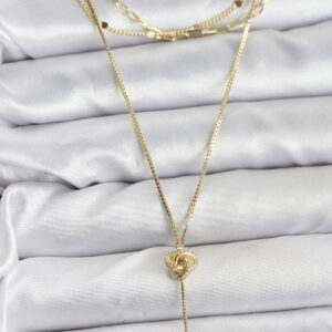 Tegan Pirinç Gold Renk Düğüm Model Detaylı 3'lü Kombin Y Kadın Kolye TG27BKO10693