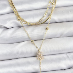 Tegan Pirinç Gold Renk Kutup Yıldızı Model Detaylı 3'lü Kombin Y Kadın Kolye TG27BKO10694