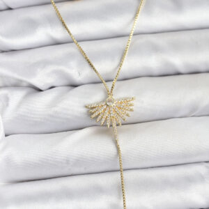 Tegan Pirinç Gold Renk Zirkon Taşlı Yelpaze Model Detaylı 3'lü Kombin Y Kadın Kolye TG27BKO10695