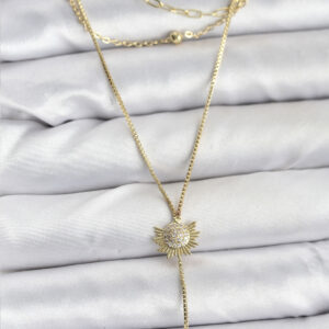 Tegan Pirinç Gold Renk Zirkon Taşlı Güneş Model Detaylı 3'lü Kombin Y Kadın Kolye TG27BKO10698