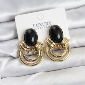 Tegan Pirinç Gold Renk Siyah Taşlı Vintage Kadın Küpe TG27BKP11355