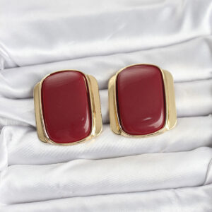 Tegan Pirinç Gold Renk Bordo Plaka Vintage Kadın Küpe TG27BKP11359