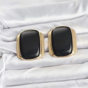 Tegan Pirinç Gold Renk Siyah Plaka Vintage Kadın Küpe TG27BKP11360