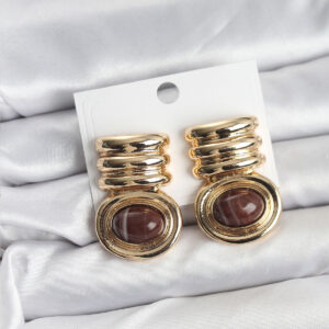 Tegan Pirinç Gold Kahverengi Renk Vintage Kadın Küpe TG27BKP11365