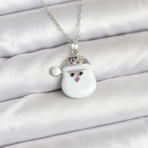 Tegan 316L Çelik Zincir Gümüş Renk Şapkalı Kardan Adam Kafası Model Yılbaşı Temalı Kadın Kolye TG27BKO10705