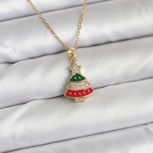 Tegan 316L Çelik Zincir Gold Ren Çam Ağacı Model Zirkon Taşlı Yılbaşı Temalı Kadın Kolye TG27BKO10710