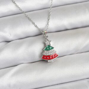 Tegan 316L Çelik Zincir Gümüş Ren Çam Ağacı Model Zirkon Taşlı Yılbaşı Temalı Kadın Kolye TG27BKO10711