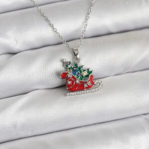 Tegan 316L Çelik Zincir Gümüş Renk Kızak ve Çam Ağacı Figürlü Yılbaşı Temalı Kadın Kolye TG27BKO10717