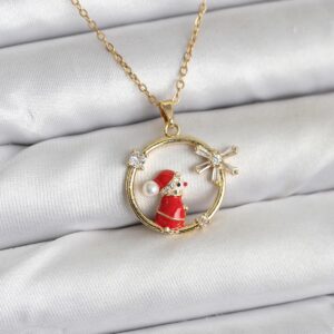 Tegan 316L Çelik Zincir Gold Zirkon Taşlı Yılbaşı Tema Kadın Kolye TG27BKO10718