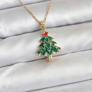 Tegan 316L Çelik Zincir Gold Renk Çam Ağacı Model Yılbaşı Temalı Kadın Kolye TG27BKO10720