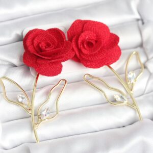 Tegan Pirinç Gold Renk Kırmızı Gül Model Kadın Küpe TG27BKP11370