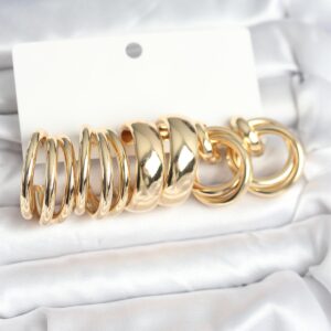 Tegan Pirinç Gold Renk 3 Çift Vintage Kadın Küpe Seti TG27BKP11382