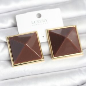 Tegan Pirinç Gold Renk Kahverengi Piramit Model Kadın Küpe TG27BKP11383