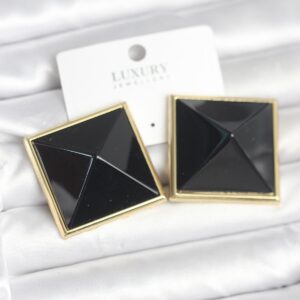Tegan Pirinç Gold Renk Siyah Piramit Model Kadın Küpe TG27BKP11385