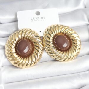 Tegan Pirinç Gold Renk Kahverengi Boncuklu Vintage Kadın Küpe TG27BKP11386