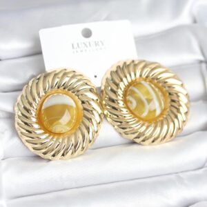 Tegan Pirinç Gold Renk Kehribar Boncuklu Vintage Kadın Küpe TG27BKP11387