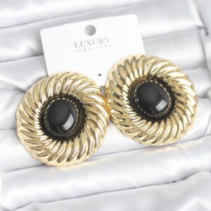 Tegan Pirinç Gold Renk Siyah Boncuklu Vintage Kadın Küpe TG27BKP11388