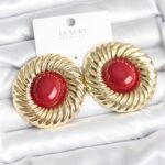 Tegan Pirinç Gold Renk Bordo Boncuklu Vintage Kadın Küpe TG27BKP11389