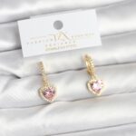 Tegan Pirinç Gold Pembe Renk Zirkon Taşlı Kalp Model Kadın Küpe TG27BKP11393