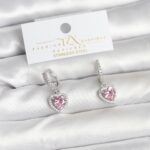 Tegan Pirinç Gümüş Pembe Renk Zirkon Taşlı Kalp Model Kadın Küpe TG27BKP11395